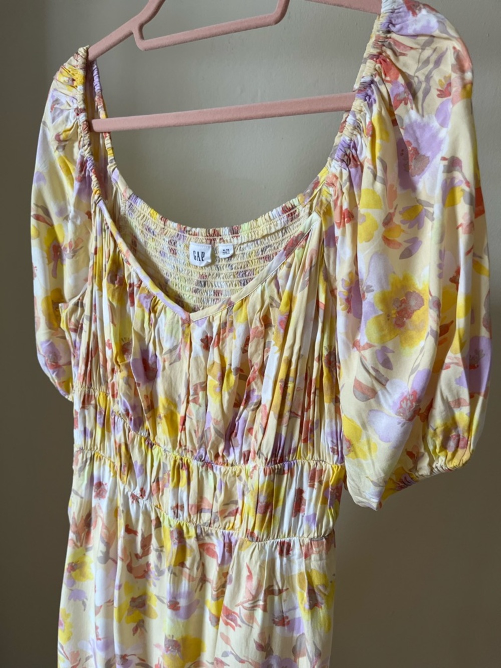 GAP Pastel Yellow Floral Puff-Sleeve Mini Dress - Picture 4 of 9